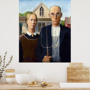 Vintage Grant Wood American Gothic Farmer Konstver Poster