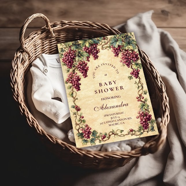Vintage Grape Vineyard Botanical Baby Shower Inbjudningar (Skapare uppladdad)