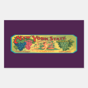 Vintage Grapes Låda Art New York Rektangulärt Klistermärke