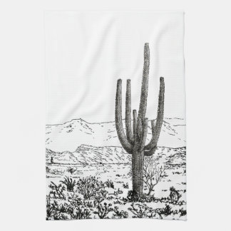 Vintage Graphic Desert Cactus Saguaro Kökshandduk