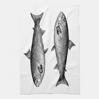 Vintage Graphic Fish Salmon Kökshandduk