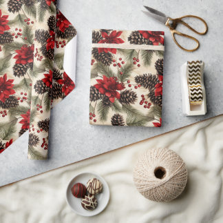 Vintage Gräs och grenar med poinsettia Presentpapper