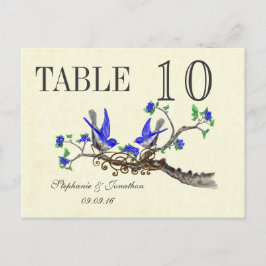 Vintage Grått Bird Royal Blue Blommars Bordsnummer