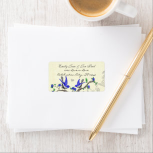 Vintage Grått Bird Royal Blue Blommars OSA Adressetikett