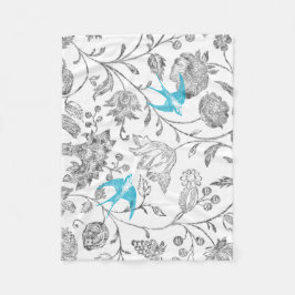 Vintage Grått Blommigt Aqua Blue Teal Vintage Bird Fleecefilt