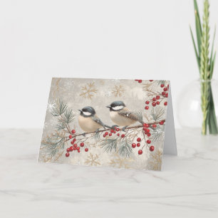 Vintage Grått Chickadees med Red Berries Kort