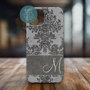 Vintage grått Damask Pattern med Monogram