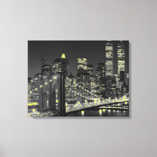 Vintage Grått Gult New York City Wrapped Canvas