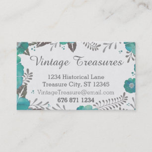 Vintage Grått och Blommönstret Mint Rustic Visitkort