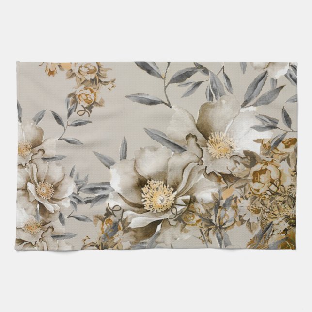 Vintage Grått och Guld Kökshandduk (Horisontell)