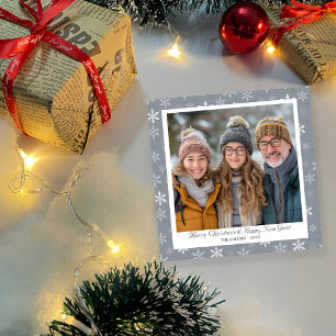 Vintage Grått- och Vit Snöflingor Helgdag-kort Julkort