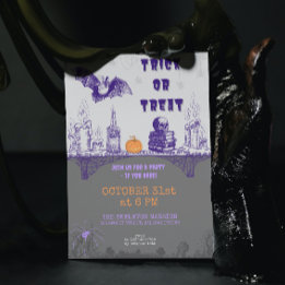Vintage Grått Orange Lila Doodle Halloween Inbjudningar