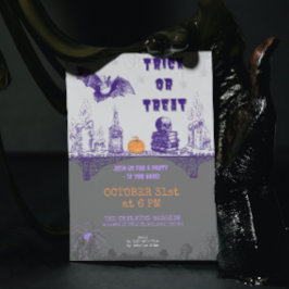 Vintage Grått Orange Lila Doodle Halloween Inbjudningar