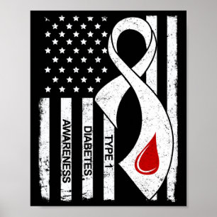 Vintage Grått Ribbon American Flagga typ 1 diabete Poster