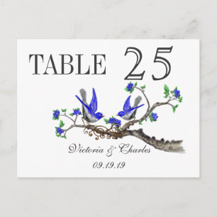 Vintage Grått Royal Blue Love birds Bordsnummer