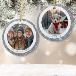 Vintage Grått Snöflingor Family jul 2 Foton Julgransprydnad Keramik