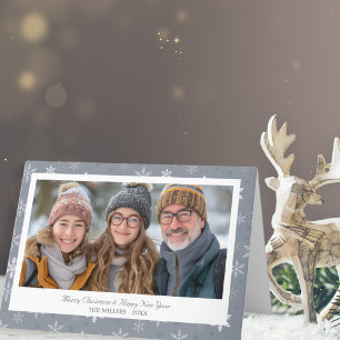 Vintage Grått Snöflingor julfoto Helgkort