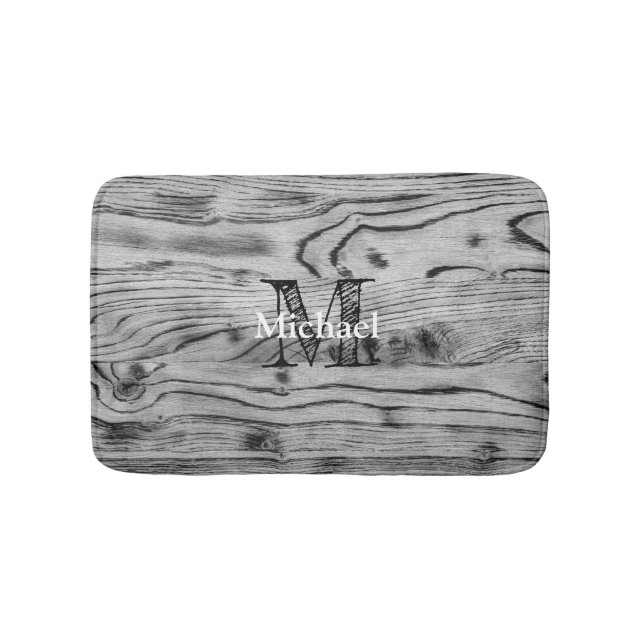 Vintage grått Svart bränt  Monogram Badrumsmatta (Framsidan)