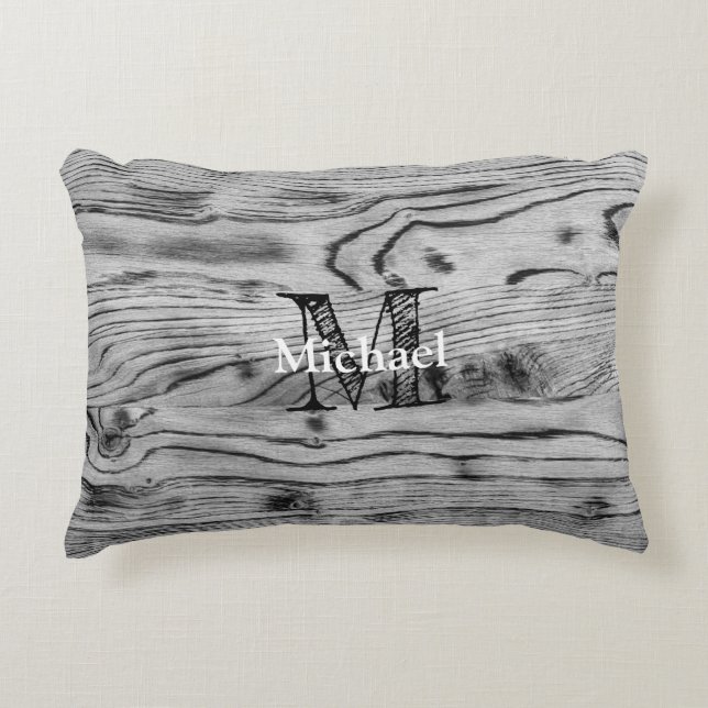 Vintage grått Svart bränt  Monogram Prydnadskudde (Framsidan)