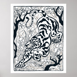 Vintage Grått Tiger in jungle Art Poster