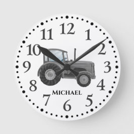 Vintage Grått Watercolor Tractor Wall Clock Rund Klocka