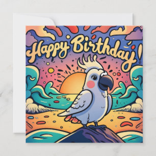 Vintage Grattis på födelsedagen Colorful Parrot Bi Julkort