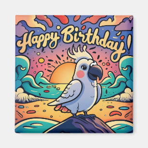 Vintage Grattis på födelsedagen Colorful Parrot Bi Magnet