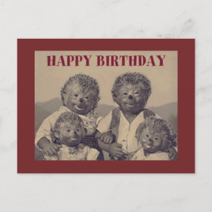 Vintage Grattis på födelsedagen Hedgehog Family Helg Vykort