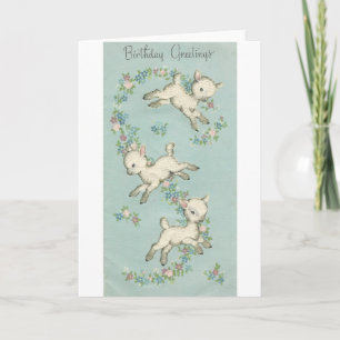 Vintage Grattis på födelsedagen Lambs Kort