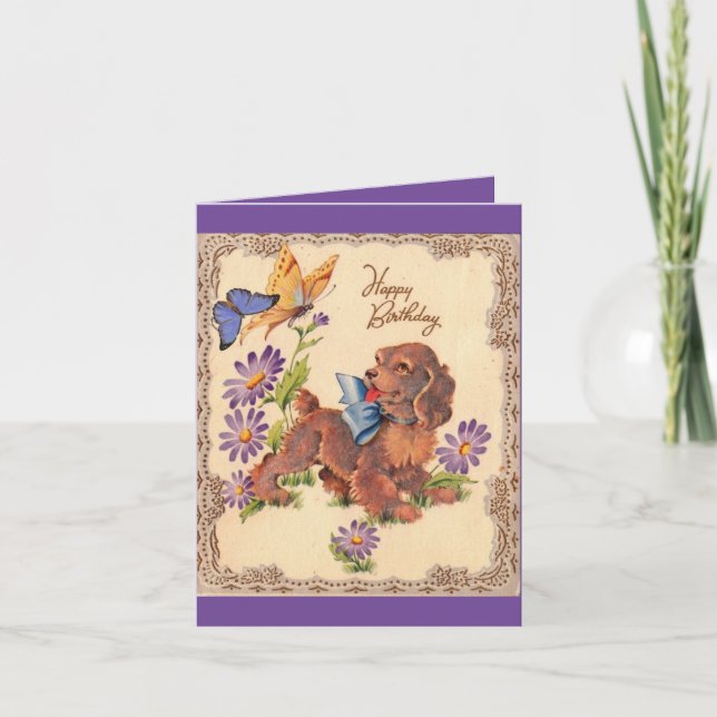 Vintage Grattis på födelsedagen Puppy Kort (Framsida)