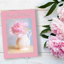 Vintage Grattis på födelsedagen Rosa Peony Vit Vas Kort