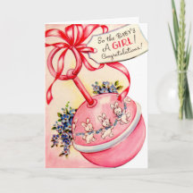 Vintage Grattiss Nyfödd bebis Girl Card