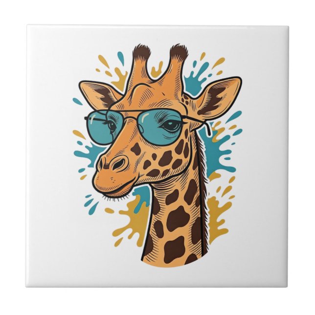 Vintage Graverad Cool Giraffd Solglasögon Tröja De Kakelplatta (Framsidan)