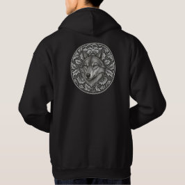 Vintage graverad design med varghuvud och blommor hoodie