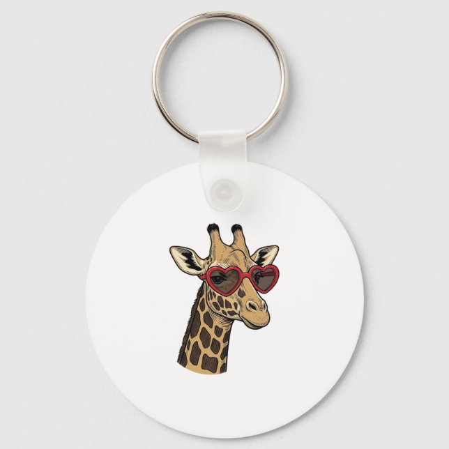 Vintage Graverad Giraff Hjärta Solglasögon Design_ Nyckelring (Framsida)