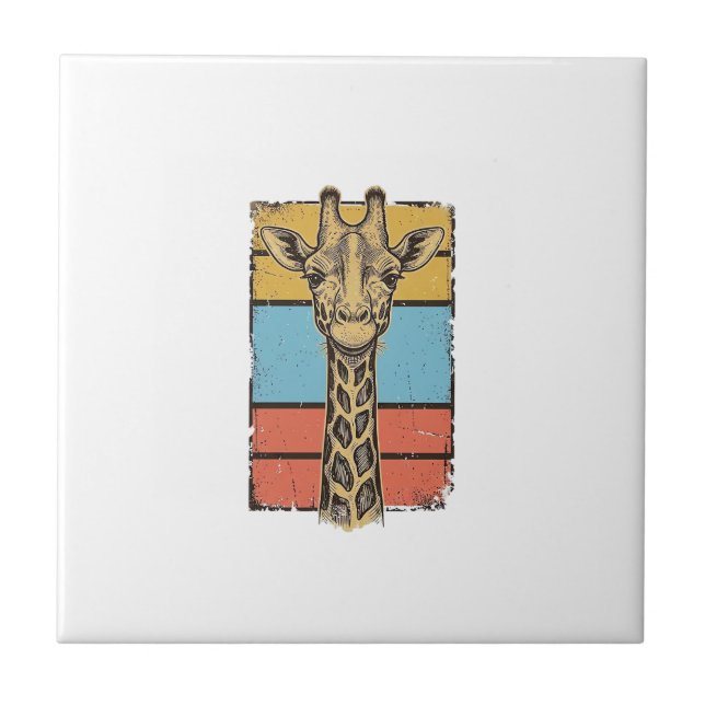 Vintage Graverad Giraff Retro Randig Tröja Desig Kakelplatta (Framsidan)