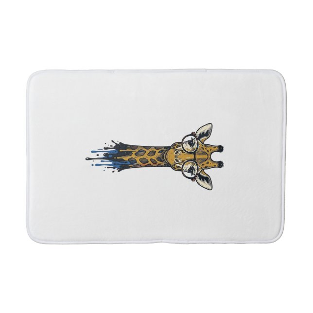 Vintage Graverad Giraffe Med Glasögon Design_1 Badrumsmatta (Framsidan)