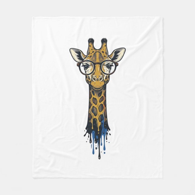 Vintage Graverad Giraffe Med Glasögon Design_1 Fleecefilt (Framsidan)
