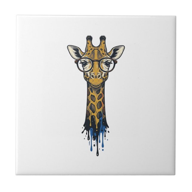 Vintage Graverad Giraffe Med Glasögon Design_1 Kakelplatta (Framsidan)