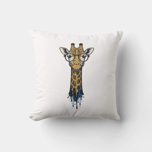 Vintage Graverad Giraffe Med Glasögon Design_1 Kudde (Framsida)