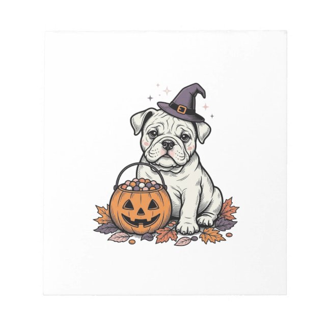 Vintage Graverad Halloween Bulldog Pumpa Design_ Anteckningsblock (Framsida)