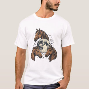 Vintage Graverad Häst Måne Vector T-Shirt Design_