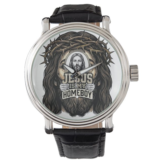 Vintage Graverad Krönt Heligt Ansikte Vektordesign Armbandsur (Framsida)