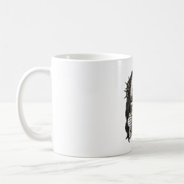Vintage Graverad Krönt Heligt Ansikte Vektordesign Kaffemugg (Vänster)