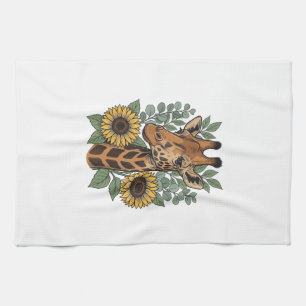 Vintage Graverad Tröja Med Giraff Solros Blommig_1 Kökshandduk