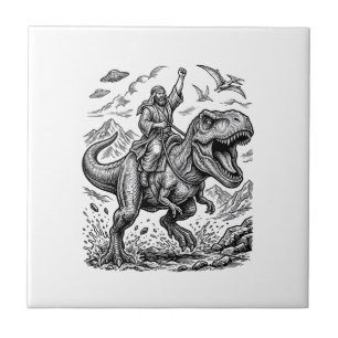 Vintage Gravering Dinosaur Ryttare Grafisk T-Shirt Kakelplatta
