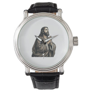 Vintage Gravyr Bönfallande Man Religiös Tröja Desi Armbandsur