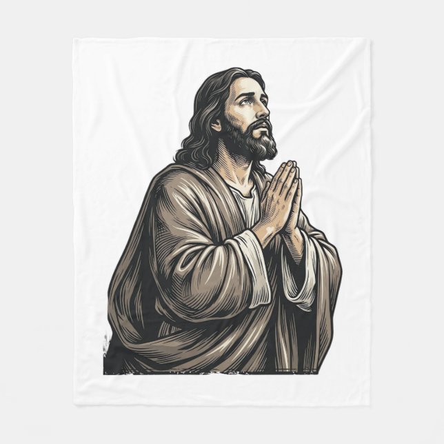 Vintage Gravyr Bönfallande Man Religiös Tröja Desi Fleecefilt (Framsidan)