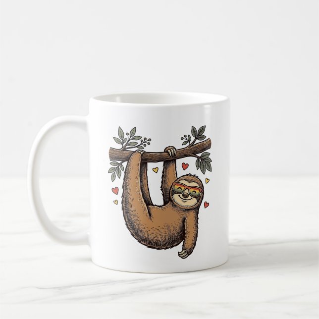 Vintage gravyr dovhjärta regnbåge skjorta design kaffemugg (Vänster)