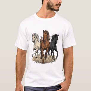 Vintage Gravyr Galopperande Hästar Västra Skjorta  T Shirt